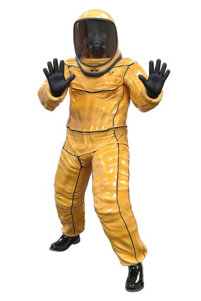 istock Man in a biohazard suit isolated on white 3d illustration 1209590576