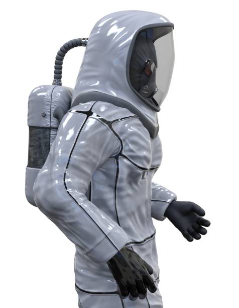 istock Man in a biohazard suit isolated on white 3d illustration 1209590586
