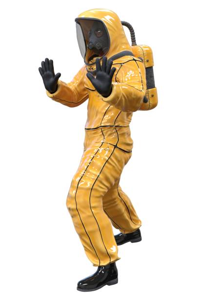 istock Man in a biohazard suit isolated on white 3d illustration 1209590594