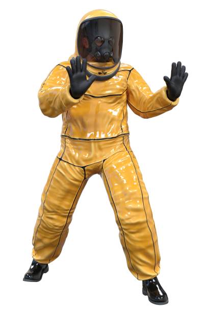 istock Man in a biohazard suit isolated on white 3d illustration 1209590604