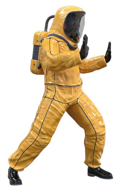istock Man in a biohazard suit isolated on white 3d illustration 1209590622