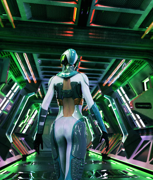istock Alien girl in spaceship,3d rendering 1209590826