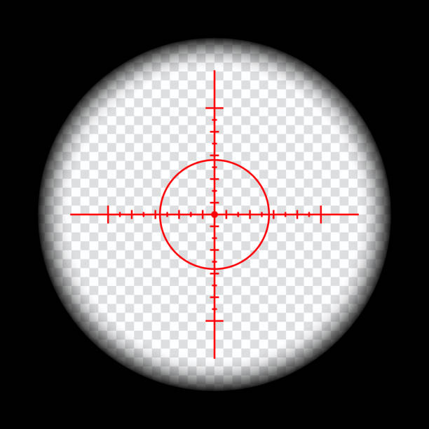 realistic sniper scope crosshairs view. sniper sight with measurement marks. sniper scope template isolated on transparent background. rifle optical sight. realistic sniper scope crosshairs view. sniper sight with measurement marks. sniper scope template isolated on transparent background. rifle optical sight. digital viewfinder stock illustrations