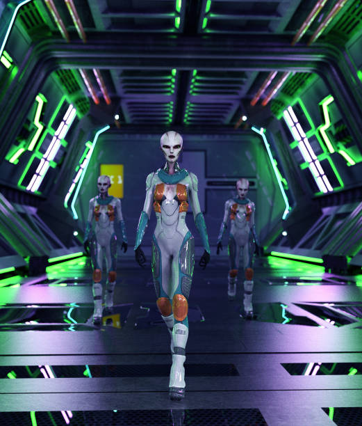 istock Alien girl in spaceship,3d rendering 1209591511