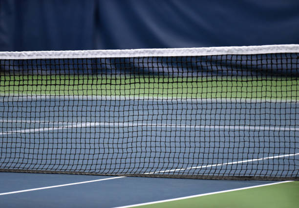 istock Tennis net isolated with blue and green court 1209593183