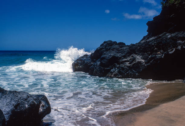 Na Pali Coast State Park - Waves Breaking Near Sea Cave - 1984