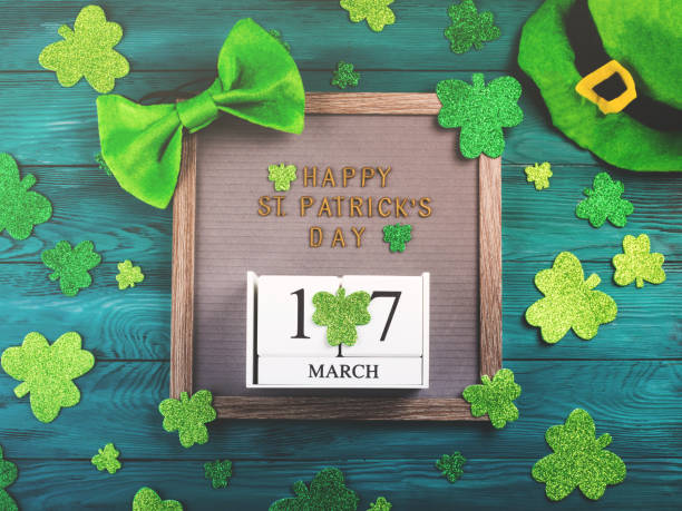 istock St Patrick Day date and greetings on letter board 1209603031