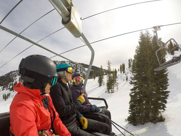 istock Group of friends ski together 1209605038