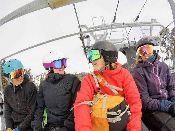 istock Group of friends ski together 1209605089