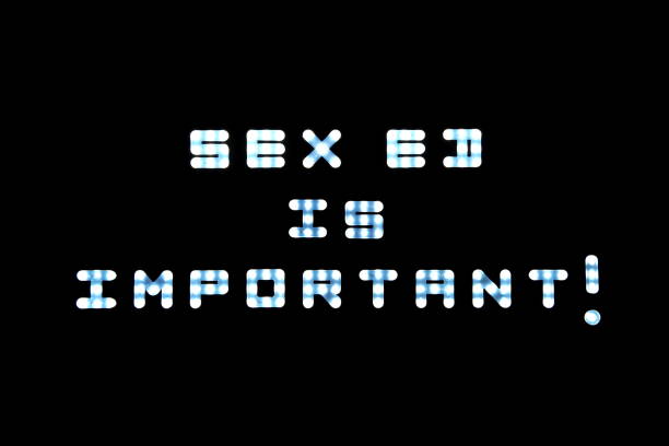 istock LED lights with the word Sex Ed is important ! on black scoreboard background 1209606561