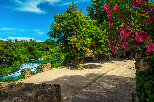 Picturesque view from the promenade with Skradinski buk waterfalls in the Krka National Park, Dalmatia, Croatia, Europe