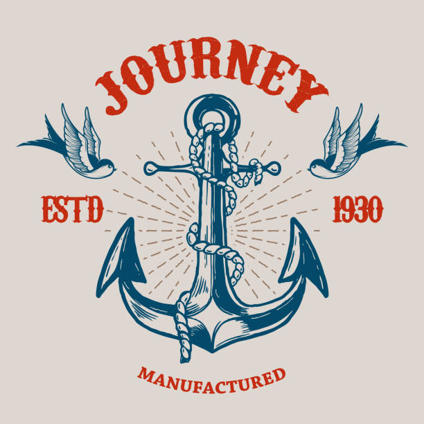 Illustration of vintage anchor with swallows in engraving style. Design element for label, sign, poster, t shirt. Vector illustration