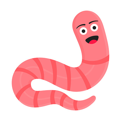 Earthworm cartoon character icon sigh. Worm with face expression smilling flat style design vector illustration isolated on white background. Crawling animal creature.