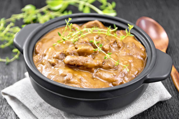 istock Goulash of beef in pan on napkin 1209618224
