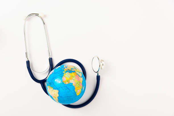 World health day concept, Stethoscope and globe on white background