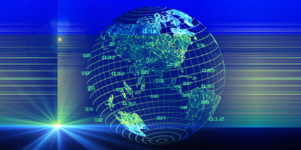 istock Abstract futuristic blue Earth background. Big data. Global social network concept. Internet, business and technology. Abstract 3d planet with lens effects and lines. 1209621763