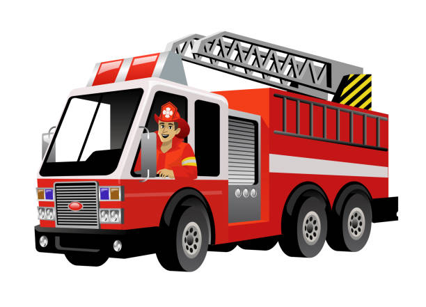 straż pożarna jazdy wóz strażacki - fire engine flash stock illustrations