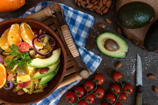 istock Vegan avocado, orange and tomato salad 1209624854