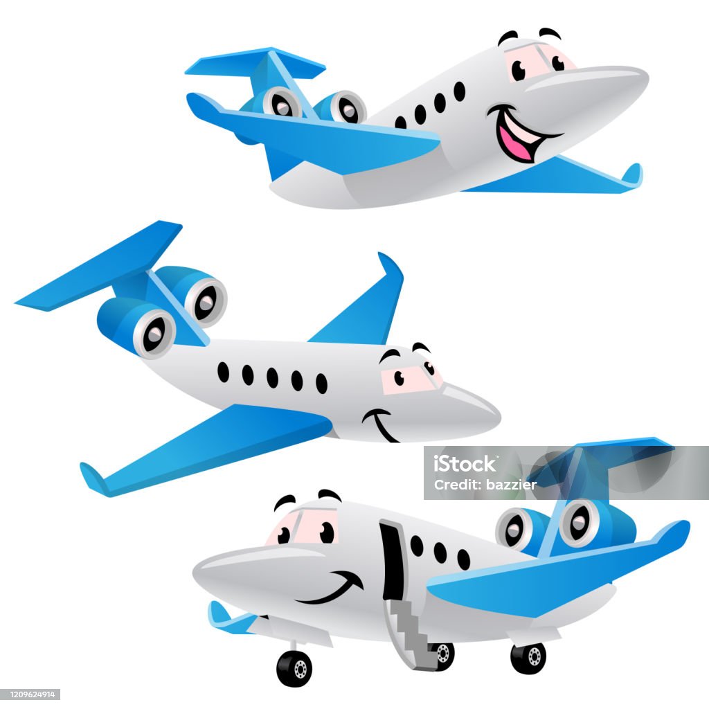 Set Bundle Cartoon Of Private Jet Plane Character Stock Illustration -  Download Image Now - Icon, Smiling, Air Vehicle - iStock