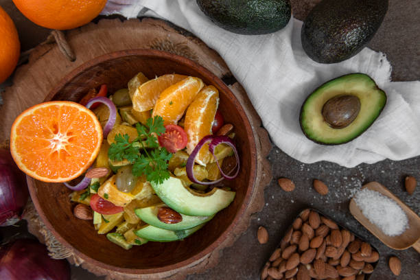 istock Vegan avocado, orange and tomato salad 1209625005