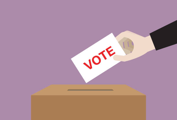 Businessman drops a ballot paper in a box for election vote Candidate, Voting, Ballot box, Voting ballot, Democracy early voting stock illustrations