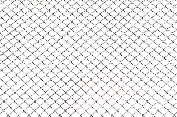 Photo of Steel mesh wire fence isolated on white background with clipping path, Steel grating