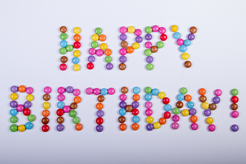 Happy Birthday with white background, smarties