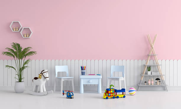istock Pink child room interior for mockup, 3D rendering 1209633183