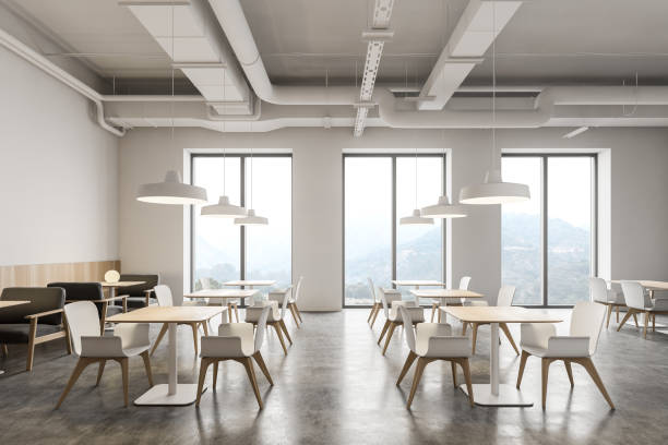 istock Industrial style restaurant with white walls 1209633411