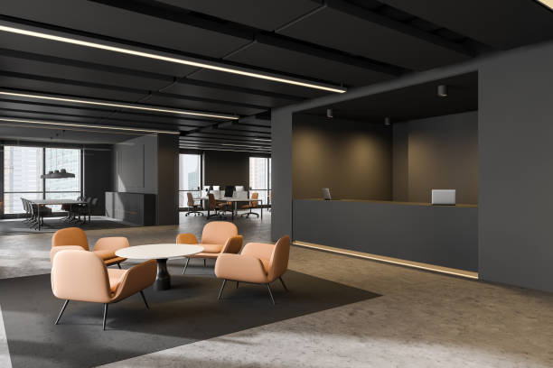 istock Gray reception and lounge in office corner 1209633577