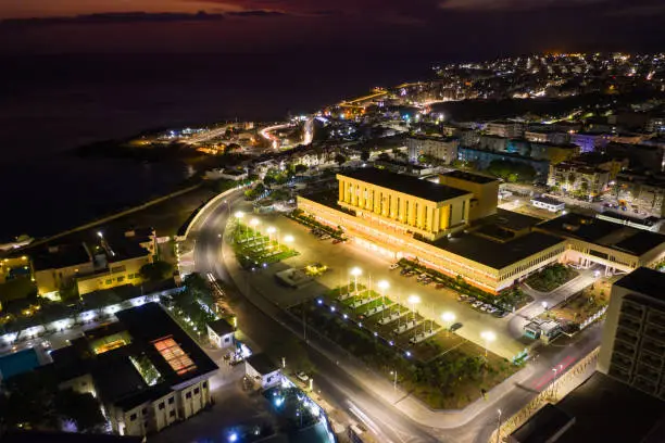 Night aerial view of Praia city in Santiago in Cape Verde Islands (Cabo Verde)