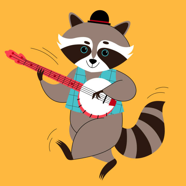 istock Cute racoon playing banjo. Country music. Retro cartoon style. 1209637088