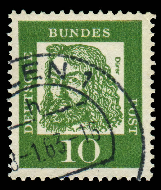 Germany stamp: portrait of Albrecht Durer (1471-1528), painter and graphic artist (1685-1750), series "Distinguished Germans". Germany stamp: portrait of Albrecht Durer (1471-1528), painter and graphic artist (1685-1750), series "Distinguished Germans". 1528 stock pictures, royalty-free photos & images