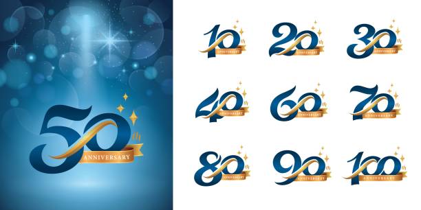 ilustrações de stock, clip art, desenhos animados e ícones de set of anniversary logotype design, elegant classic logo, vintage and retro serif number letters - number 80