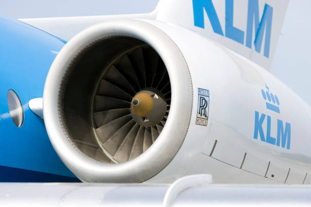 Close-up of Rolls Royce Jetengine Zurich, Switzerland - June 5, 2009: Close-up of a Rolls Royce jetengine of a KLM Royal Dutch Airlines airplane. rolls royce stock pictures, royalty-free photos & images