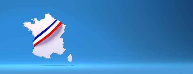 3D rendering France map with shadow on blue background