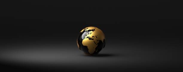 istock black and gold earth on grey background 3D rendering 1209643050