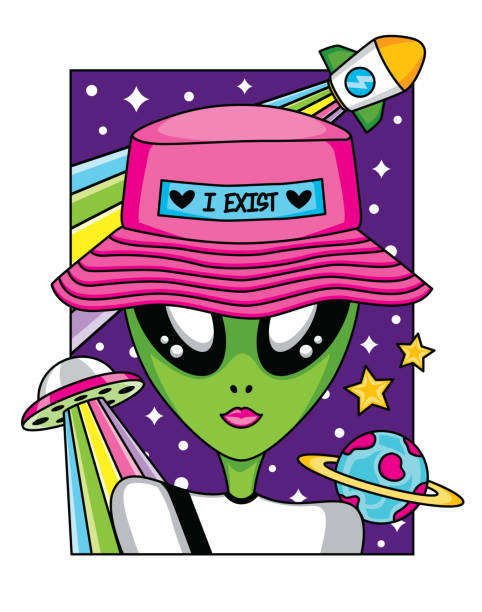 alien in space. Fun portrait illustration vector of alien in space. cool graffiti characters stock illustrations