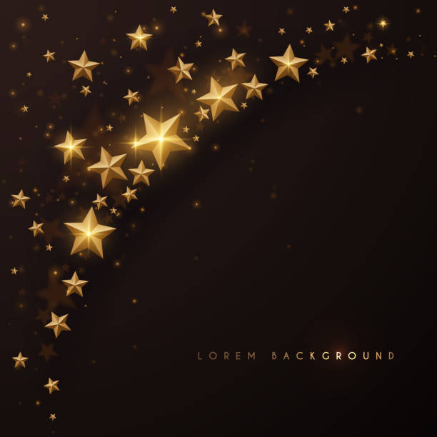 ilustrações de stock, clip art, desenhos animados e ícones de abstract gold glow stars on black background - christmas backgrounds glitter star shape