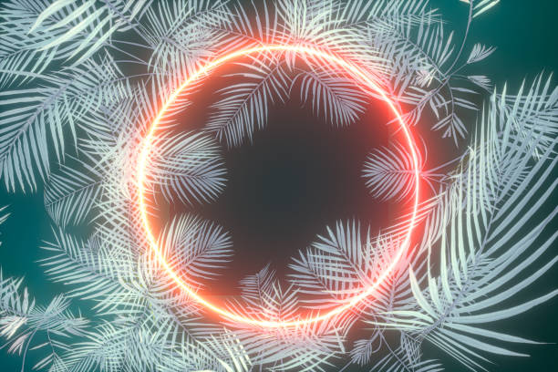 istock Plants and neon with green background,3d rendering. 1209646522