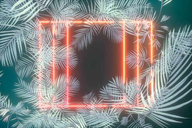 istock Plants and neon with green background,3d rendering. 1209646544
