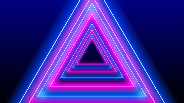 istock Neon light colorful blue pink triangle shape frame technology motion effect. Futuristic disco techno 3D loop blue pink laser light frame stage seamless loop background 1209648860
