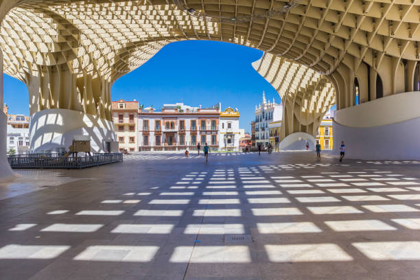 Checkerboard pattern on the floor of the Setas de Sevilla in Spain