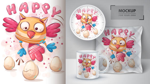 Happy bird poster and merchandising Happy bird poster and merchandising. Vector eps 10 crazy chicken stock illustrations
