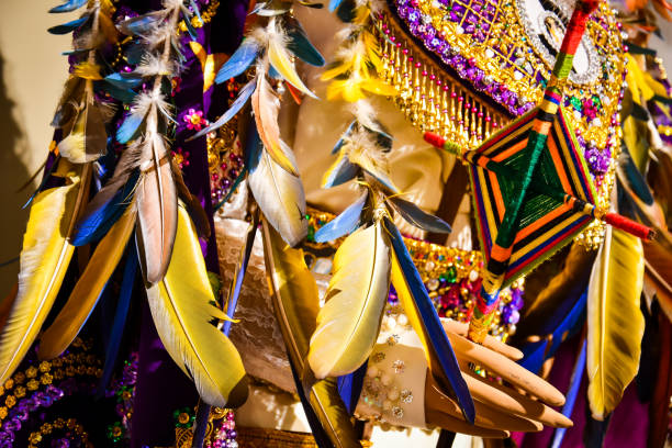 istock Colorful peruvian, andean handmade souvenirs made with feathers. 1209655283