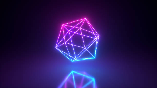 istock Abstract neon polygon rotating shape. Modern ultraviolet color spectrum light. 3d illustration 1209657035
