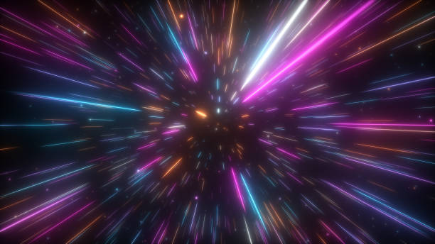 istock Cosmic hyperspace background. Speed of light, neon glowing abstract rays and stars in motion. Moving through stars. 3d illustration 1209657248