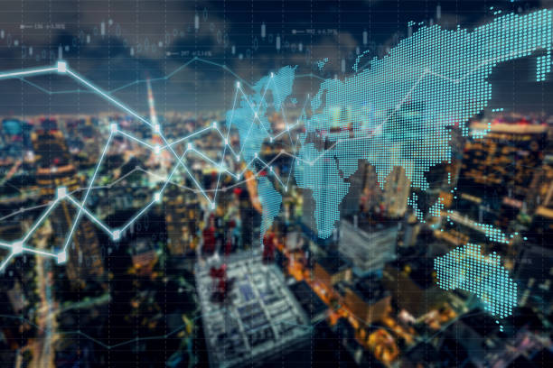 Augmented reality technology, smart city innovation and building technology. Digital tablet with buildings hologram technology