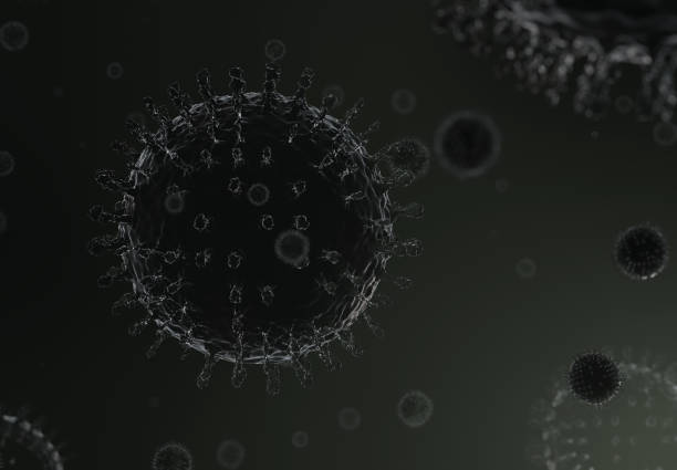 istock Large coronavirus floating into a substance with lots of blurred virus 1209660894