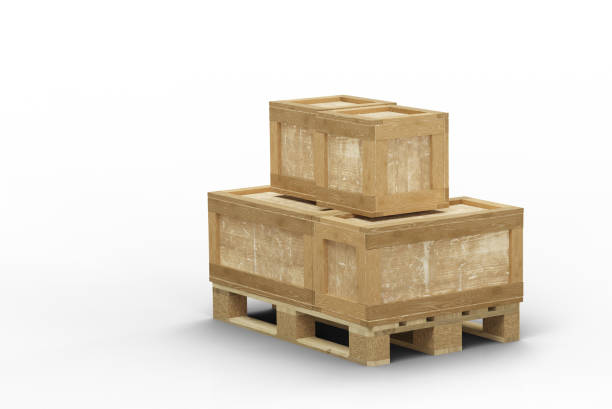 istock Transport box with different size straight stacked on a wood pallet 1209661001